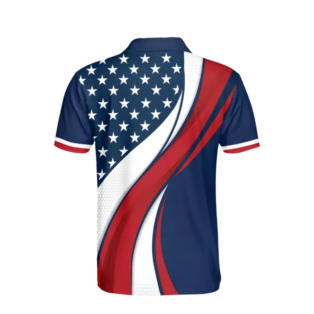 American Flag Red White And Blue Golf Men's Polo Shirt, Patriotic Golf Shirts For 4th Of July GE0406