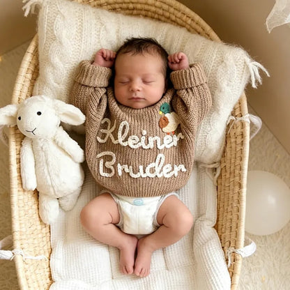 Mallard Duck Custom Name Baby Embroidered Knit Sweater, Personalized Duck Baby Sweatshirt BB0773