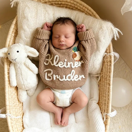 Mallard Duck Custom Name Baby Embroidered Knit Sweater, Personalized Duck Baby Sweatshirt BB0773