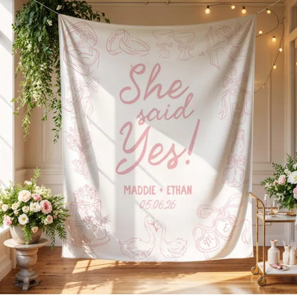 She Said Yes Personalized Engagement Party Banner, Custom Engagement Banner WD0414