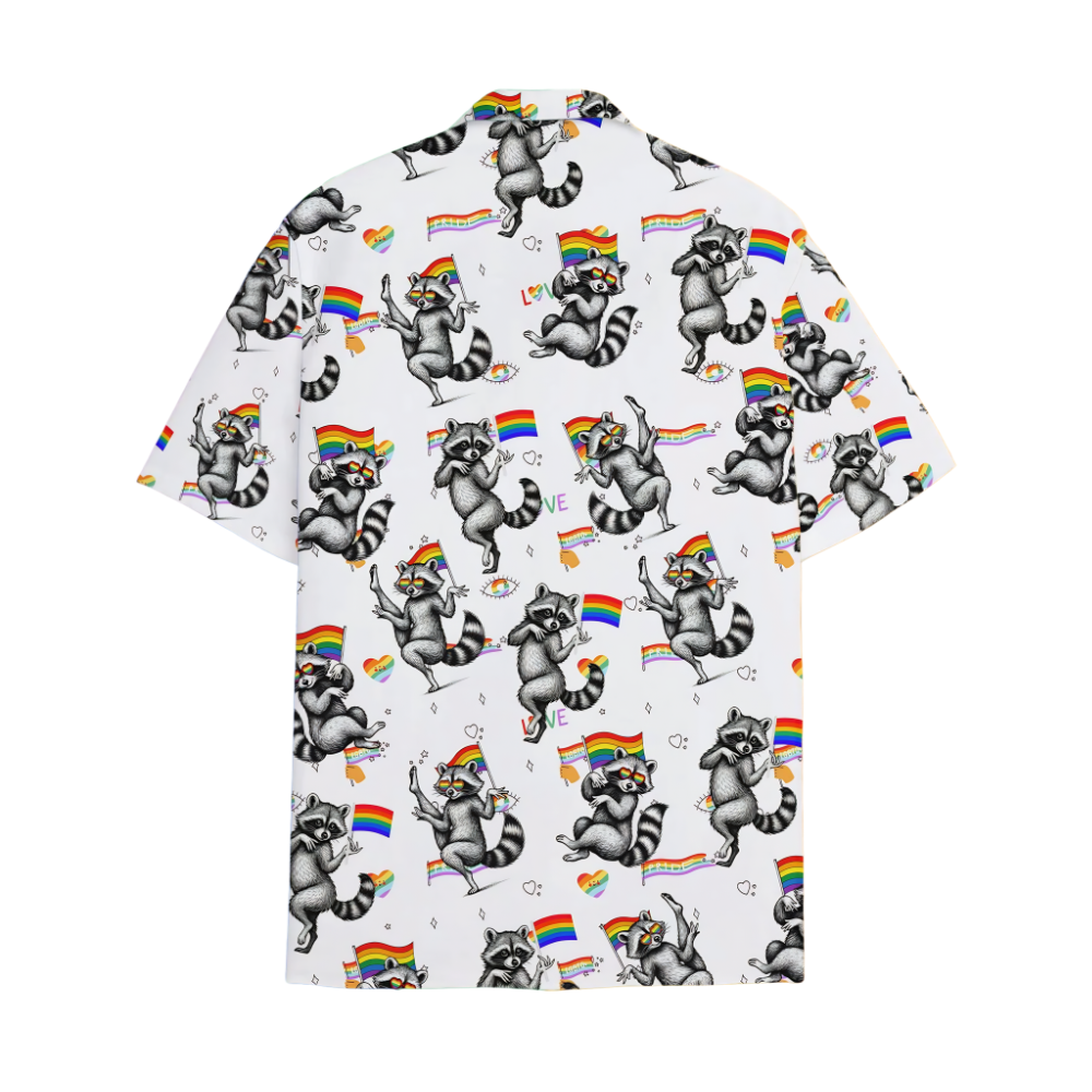 Raccoon Rainbow Flag Mens Hawaiian Shirt, Raccoon LGBT Pride Hawaiian Shirts HE0244