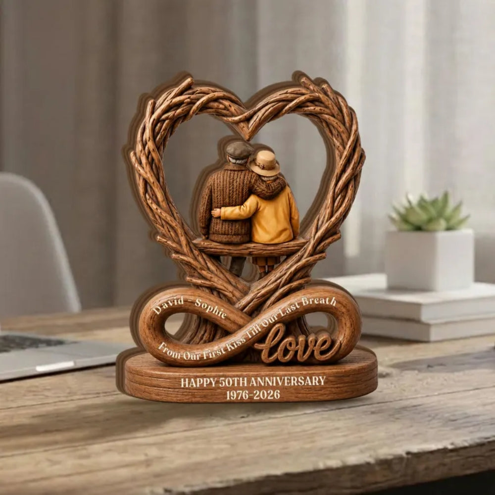 Personalized 50th Wedding Anniversary Layer Wooden Plaque, Custom Golden Wedding Keepsake Wooden Block WD0998
