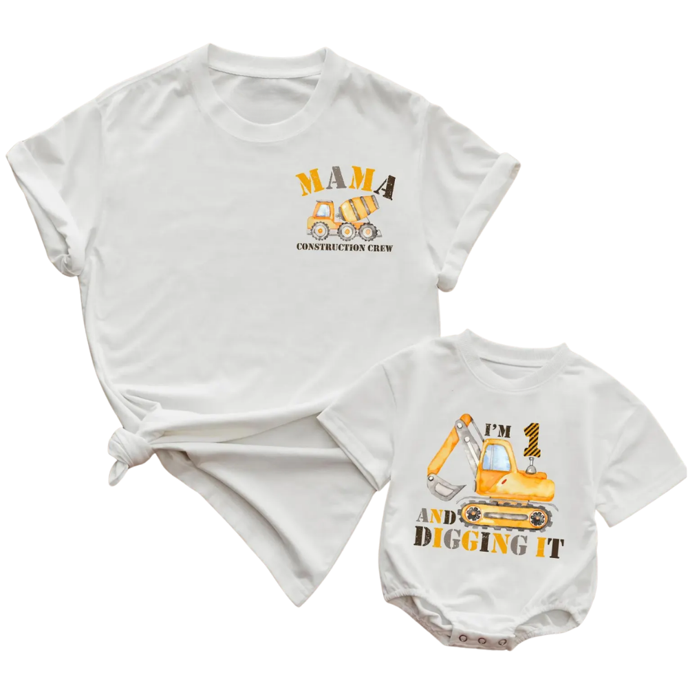 I'm One And Digging It Custom Construction Crew Birthday Family T Shirts Matching, Custom First Birthday Truck Family Shirts ET1586