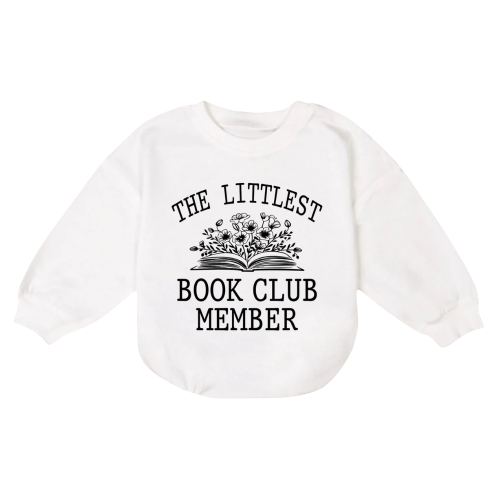 The Littlest Book Club Member Baby Romper Sweatshirt, Wildflower Bookworm Baby Romper Sweatshirt BB0167