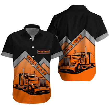 Personalized Semi Truck Workwear Hawaiian Shirt For Men, Custom Trucker Uniform Shirts HE0286