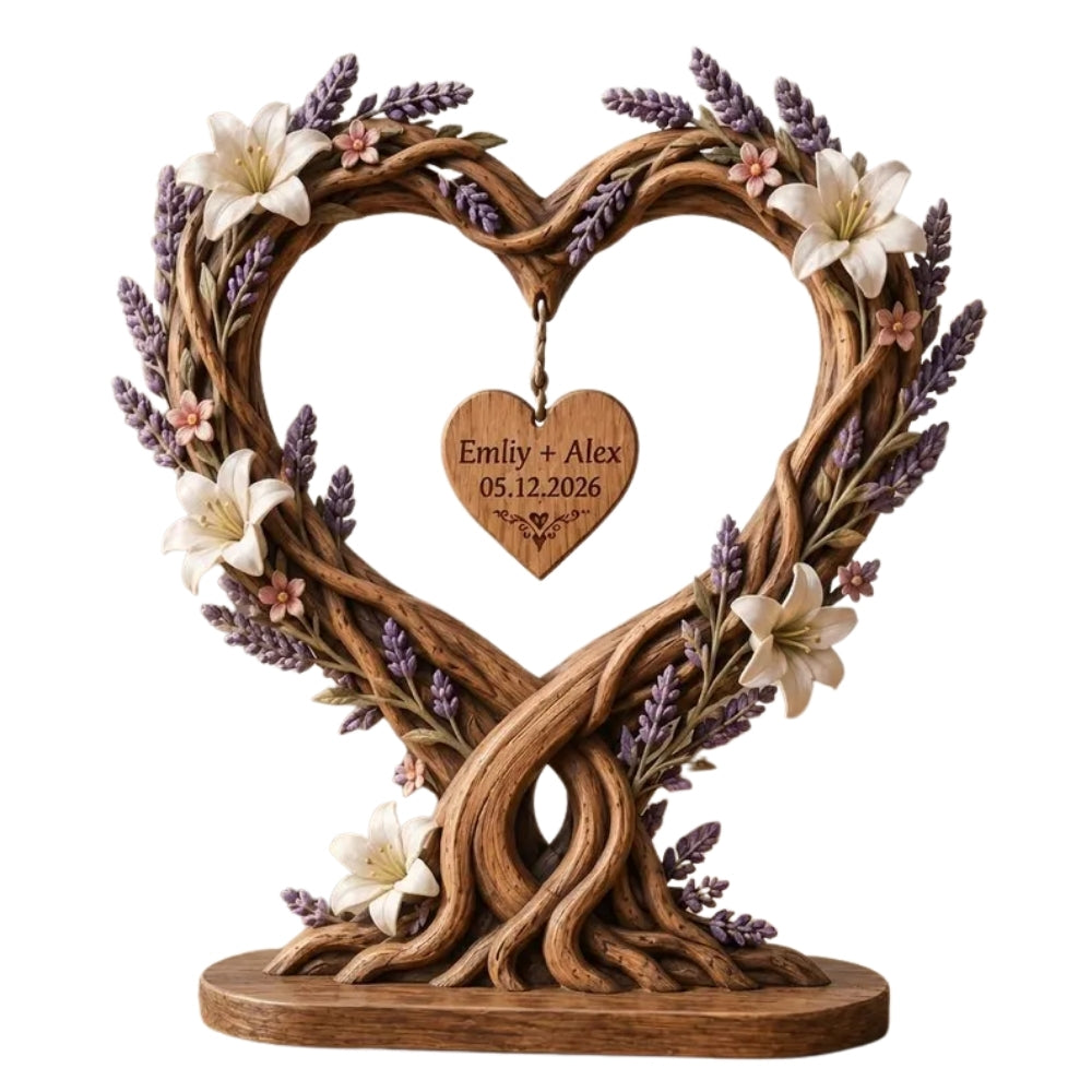 Custom Heart Tree Floral Wedding Wooden Plaque, Custom Wedding Anniversary Wooden Block WD0800