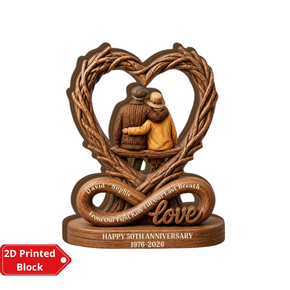 Personalized 50th Wedding Anniversary Layer Wooden Plaque, Custom Golden Wedding Keepsake Wooden Block WD0998