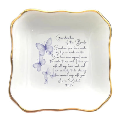Personalized Butterfly Wedding Ring Dish For Grandmother Of The Bride, Personalized Grandmother Of The Bride Jewelry Dish WD0154