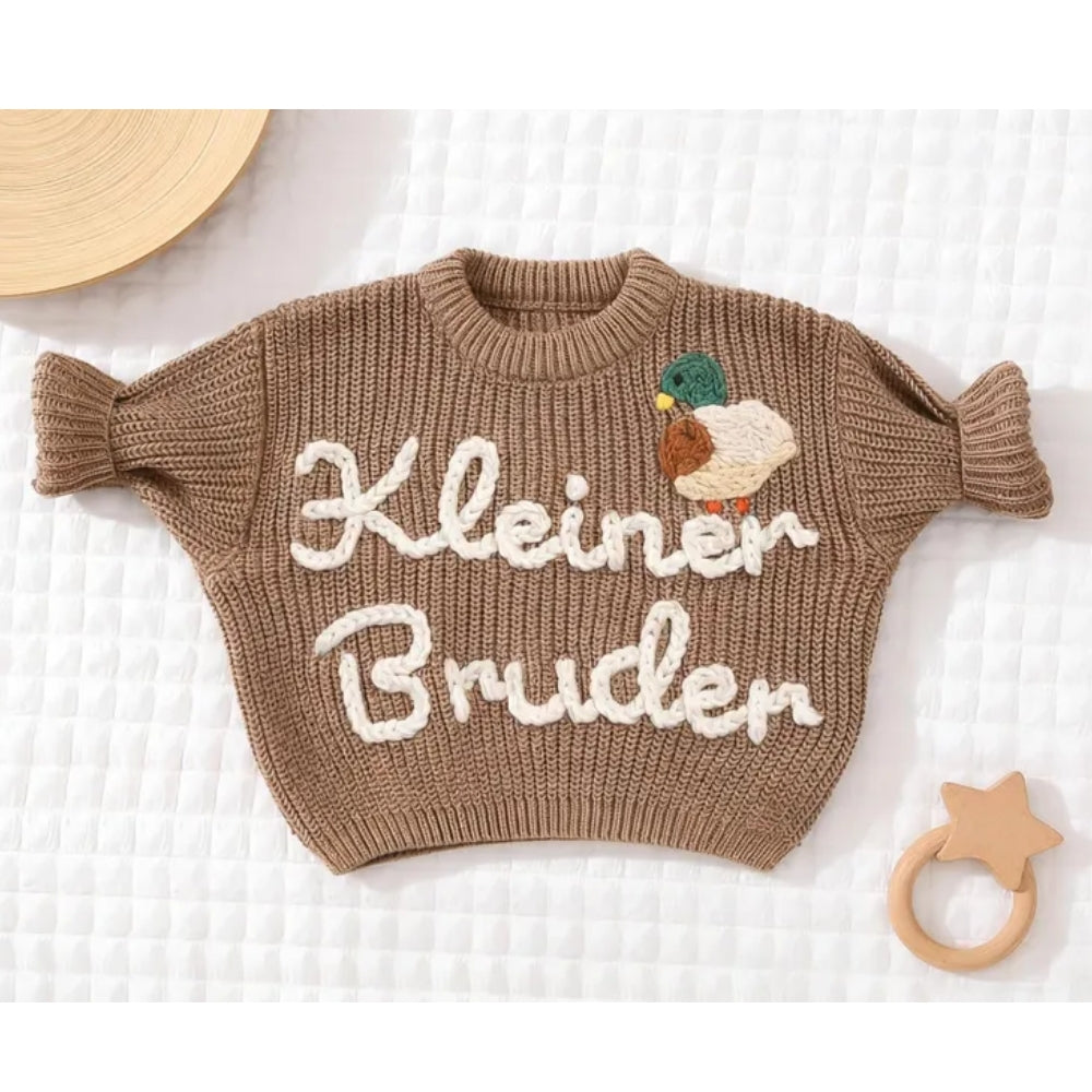 Mallard Duck Custom Name Baby Embroidered Knit Sweater, Personalized Duck Baby Sweatshirt BB0773