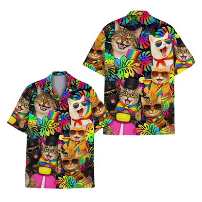 LGBTQ Cat Tropical Hawaiian Shirt For Men, LGBT Pride Hawaiian Shirts For Cat Lover HE0245