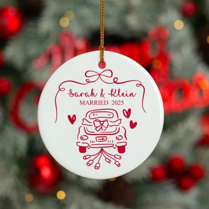 Personalized Couple Name Married Year Ceramic Ornament, Custom Wedding Keepsake Ornament WD0304