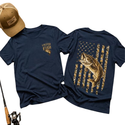 Call To Fish Matching American Flag Largemouth Bass Fishing Dad And Son T Shirts, Fishing Matching Father Son Shirts ET0802