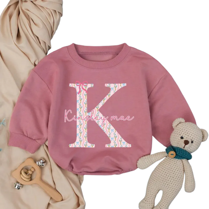 Custom Baby Initial Name Floral Romper Sweater, Custom Baby Romper Sweatshirt With Name BB0256