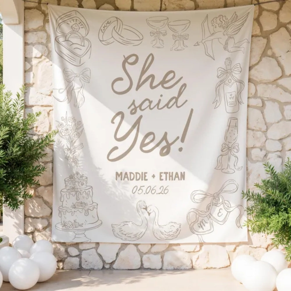 She Said Yes Personalized Engagement Party Banner, Custom Engagement Banner WD0414