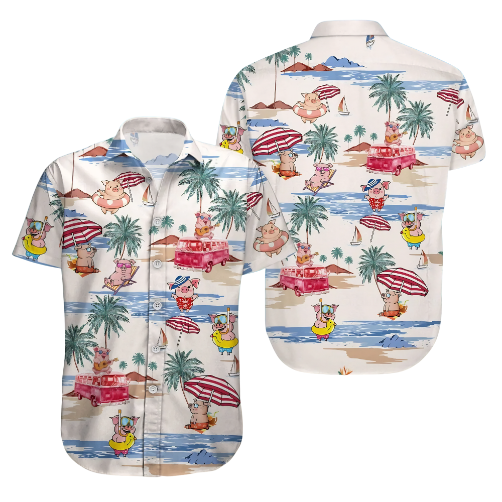 Funny Pig Beach Hawaiian Shirt For Men Women, Pig Hawaiian Shirts HE0242