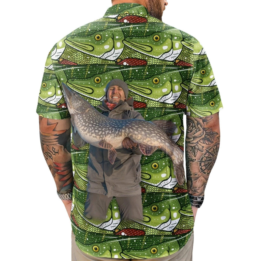 Custom Photo Fishing Makes Me Happy Hawaiian Shirt For Men, Custom Fishing Lover Hawaiian Shirt With Picture HE0603