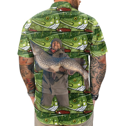 Custom Photo Fishing Makes Me Happy Hawaiian Shirt For Men, Custom Fishing Lover Hawaiian Shirt With Picture HE0603