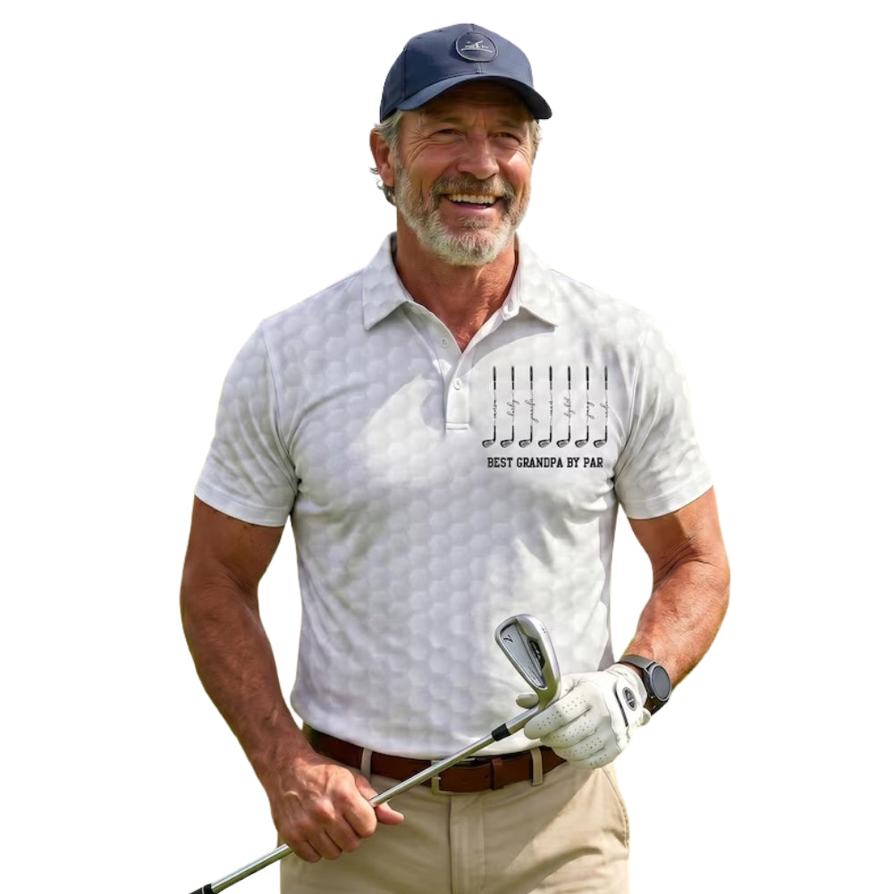 Best Grandpa By Par Custom Kids Names Golf Polo Shirt For Men, Custom Father Day Golf Shirts For Grandpa Dad GE0407