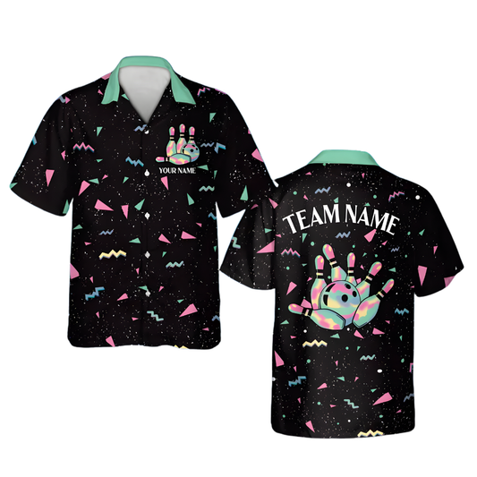 Custom Geometric 80s 90s Retro Bowling Hawaiian Shirts For Men Women, Custom Retro Bowling Shirts For Team BE0133