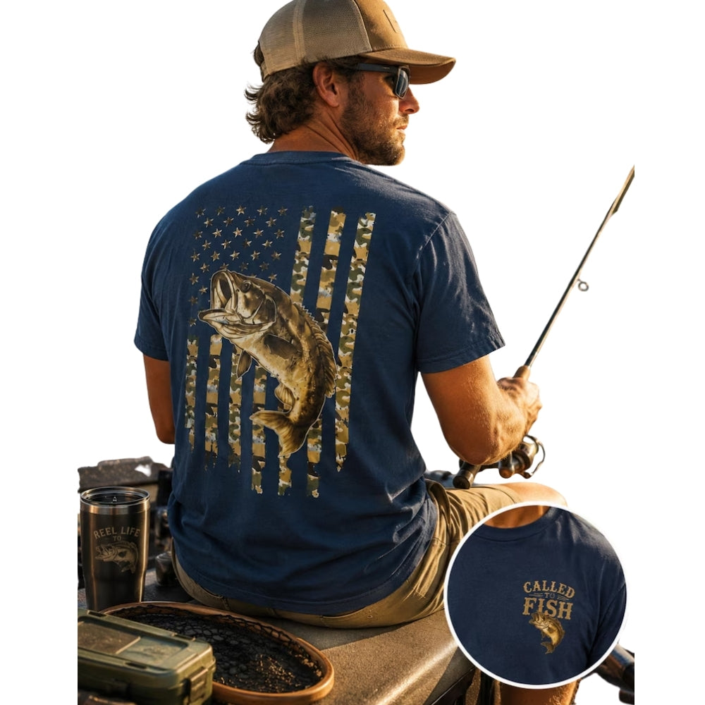 Call To Fish Matching American Flag Largemouth Bass Fishing Dad And Son T Shirts, Fishing Matching Father Son Shirts ET0802