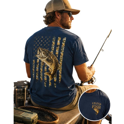 Call To Fish Matching American Flag Largemouth Bass Fishing Dad And Son T Shirts, Fishing Matching Father Son Shirts ET0802