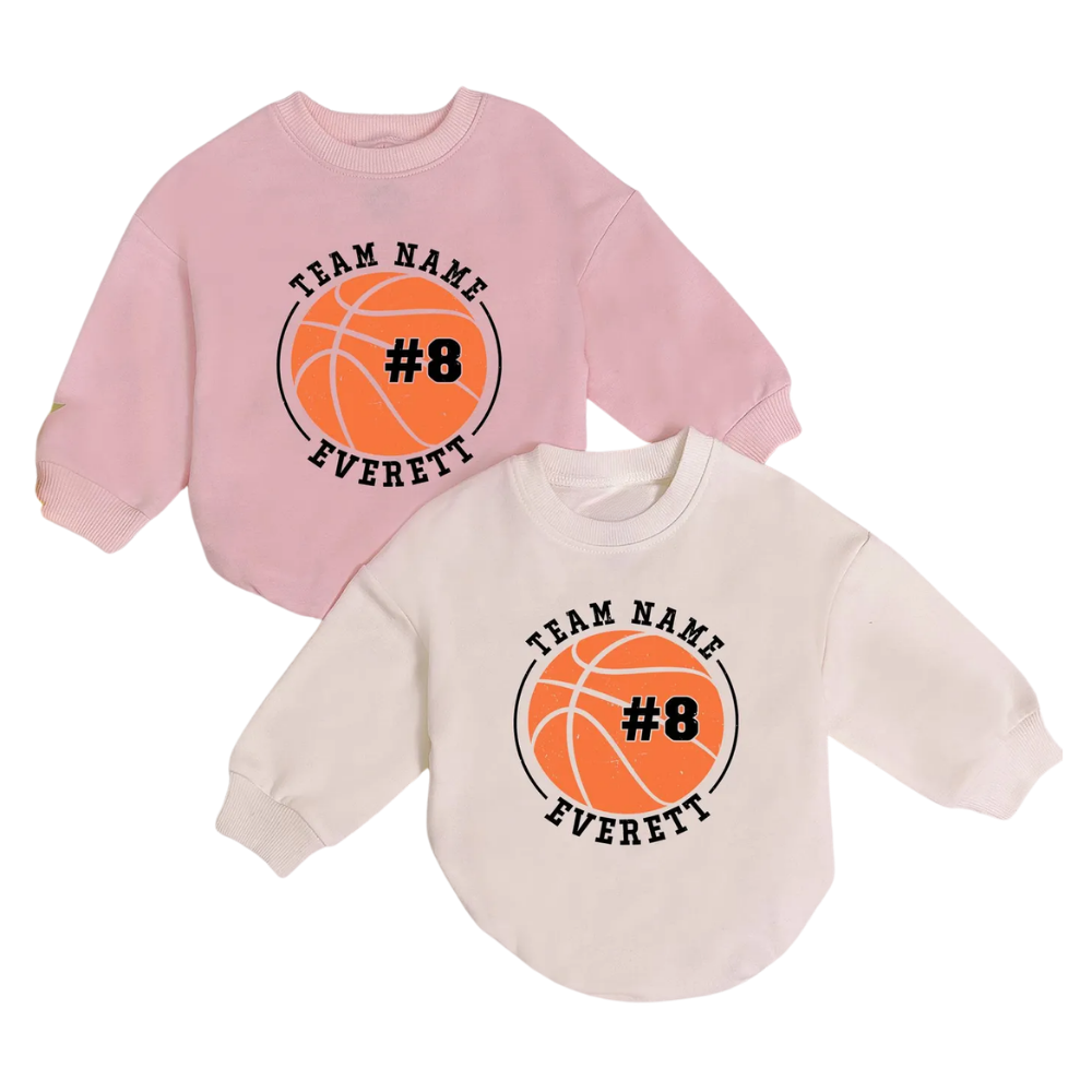 Custom Basketball Baby Romper Sweatshirt With Team Name, Personalized Basketball Baby Romper Sweatshirt BB0168