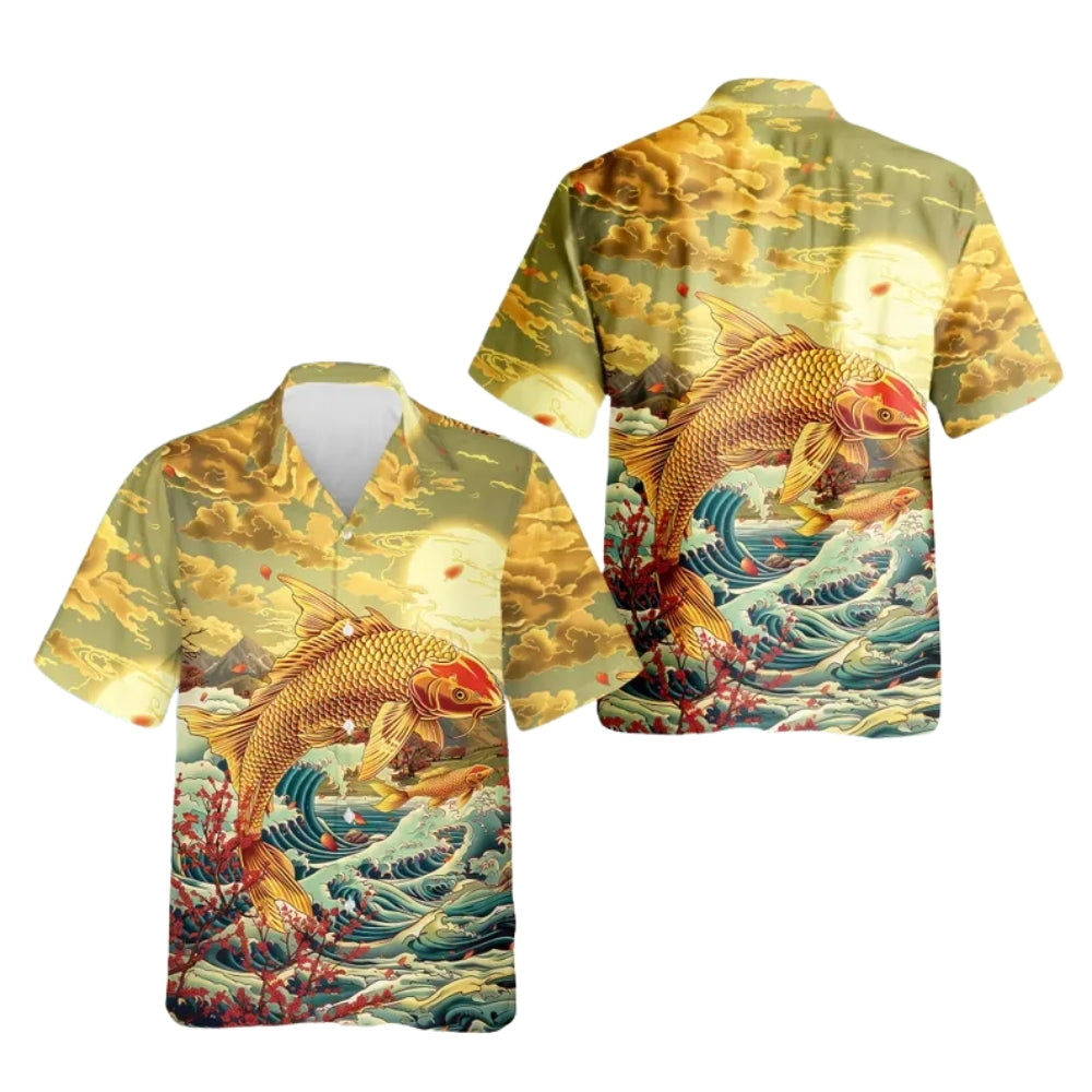 Golden Koi Fish Hawaiian Shirt Mens, Koi Fish Lover Hawaiian Shirt HE0604