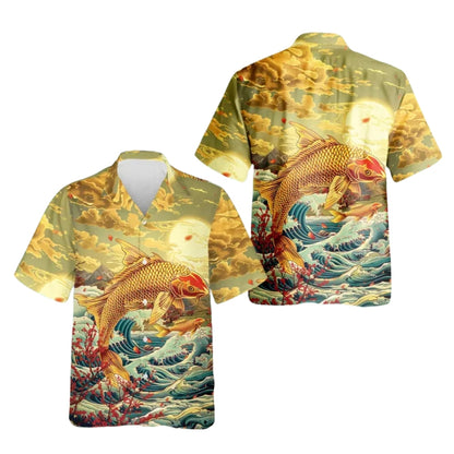 Golden Koi Fish Hawaiian Shirt Mens, Koi Fish Lover Hawaiian Shirt HE0604
