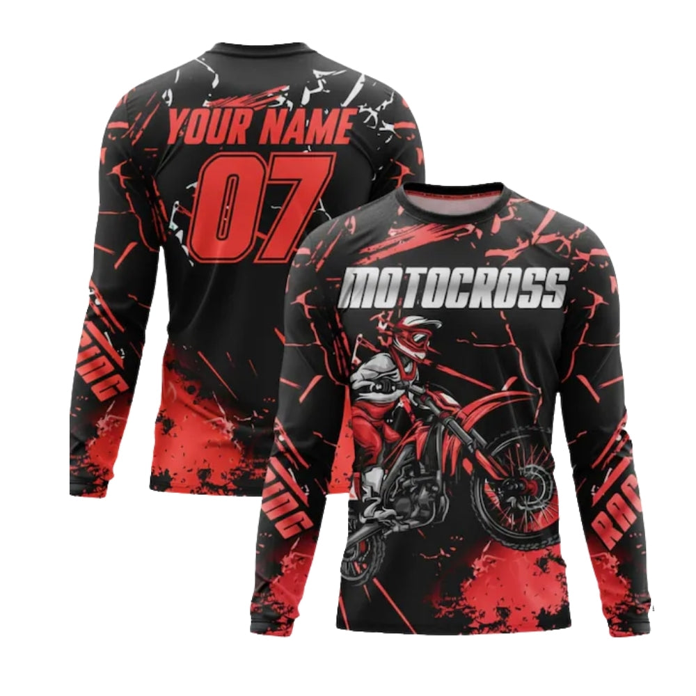 Custom Red Black Motocross Racing Long Sleeve Jersey Shirts For Men, Personalised MX Jersey ME0043