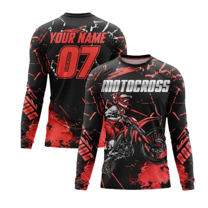 Custom Red Black Motocross Racing Long Sleeve Jersey Shirts For Men, Personalised MX Jersey ME0043