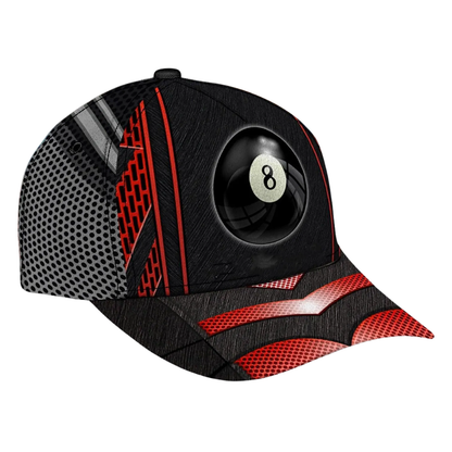 Custom 8 Ball Billiard Baseball 3D Printed Cap, Black And Red Custom Name Billiard Hat CP0487