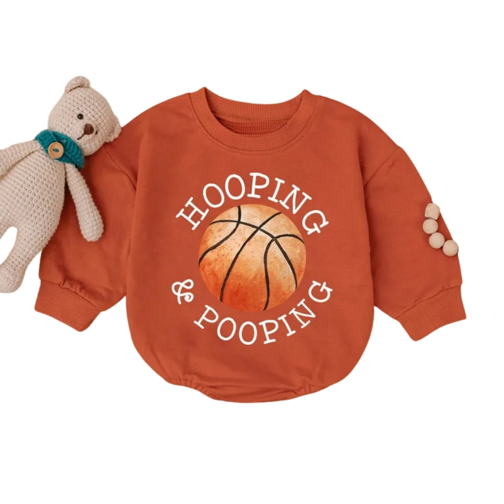 Hopping And Popping Basketball Baby Romper Sweatshirt, Baby Basketball Romper Sweatshirt BB0688