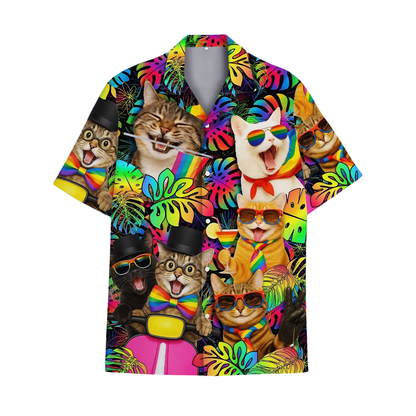 LGBTQ Cat Tropical Hawaiian Shirt For Men, LGBT Pride Hawaiian Shirts For Cat Lover HE0245