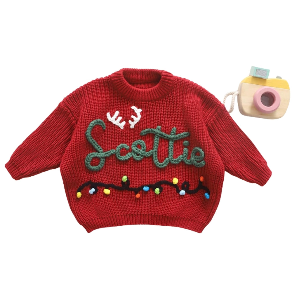 Personalized Name Christmas Baby Embroidered Knit Sweater, Custom Christmas Baby Sweatshirt BB0774