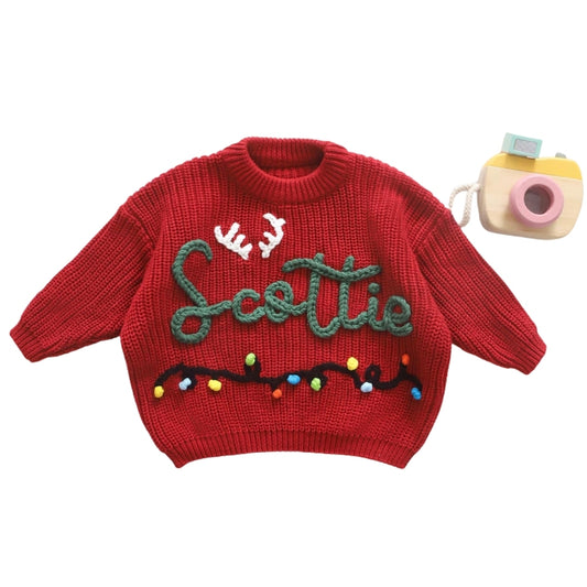 Personalized Name Christmas Baby Embroidered Knit Sweater, Custom Christmas Baby Sweatshirt BB0774