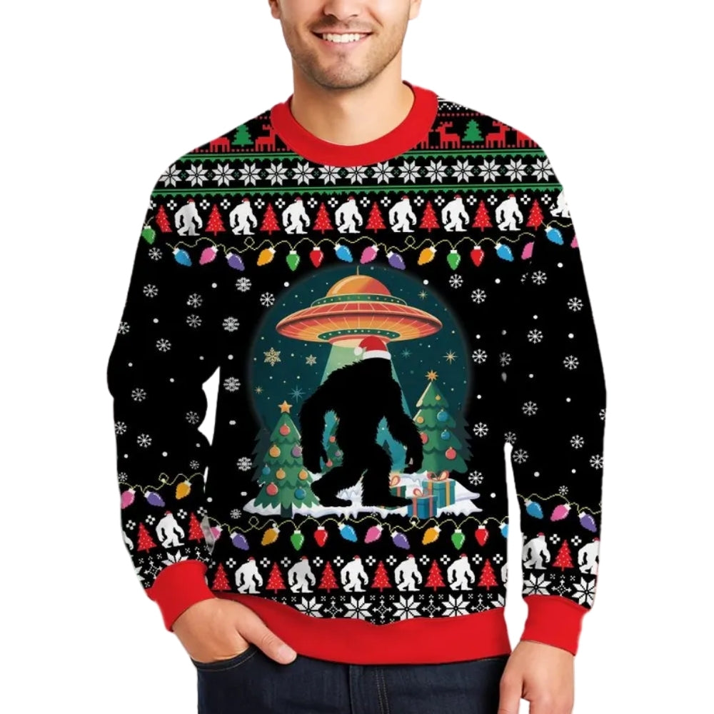 Bigfoot UFO Christmas Sweatshirt 3D Pinted, Sasquatch Lover Sweatshirt For Xmas 2D1086