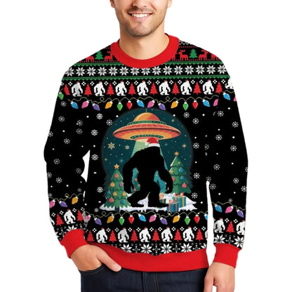 Bigfoot UFO Christmas Sweatshirt 3D Pinted, Sasquatch Lover Sweatshirt For Xmas 2D1086