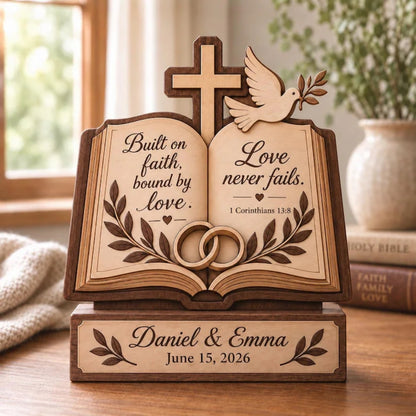 Built On Faith Bound By Love Custom Christian Bible Verse Wedding Wooden Plaque, Custom Faith Wedding Wooden Block WD0801