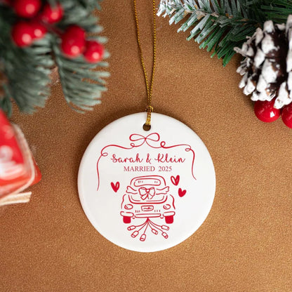 Personalized Couple Name Married Year Ceramic Ornament, Custom Wedding Keepsake Ornament WD0304
