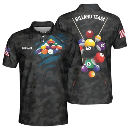 Custom Black Camo Billiard Men Polo Shirt, Custom Camo Billiard Team Shirts BIZ0200