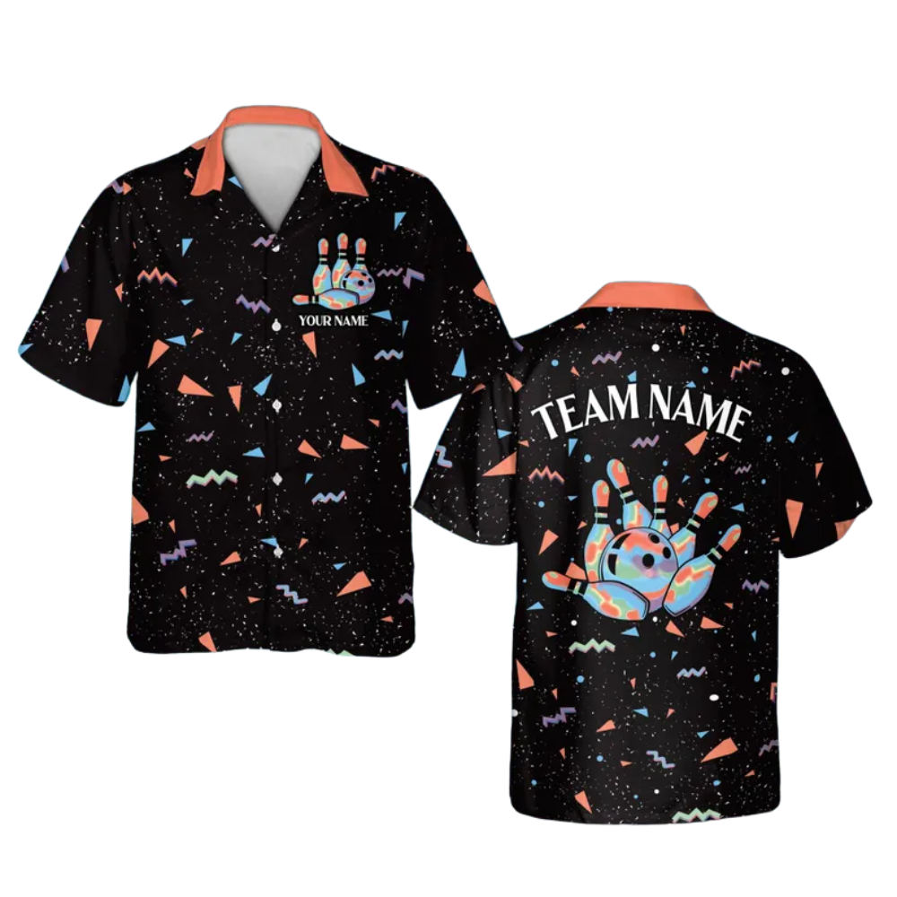 Custom Geometric 80s 90s Retro Bowling Hawaiian Shirts For Men Women, Custom Retro Bowling Shirts For Team BE0133