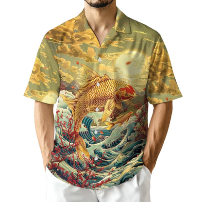 Golden Koi Fish Hawaiian Shirt Mens, Koi Fish Lover Hawaiian Shirt HE0604