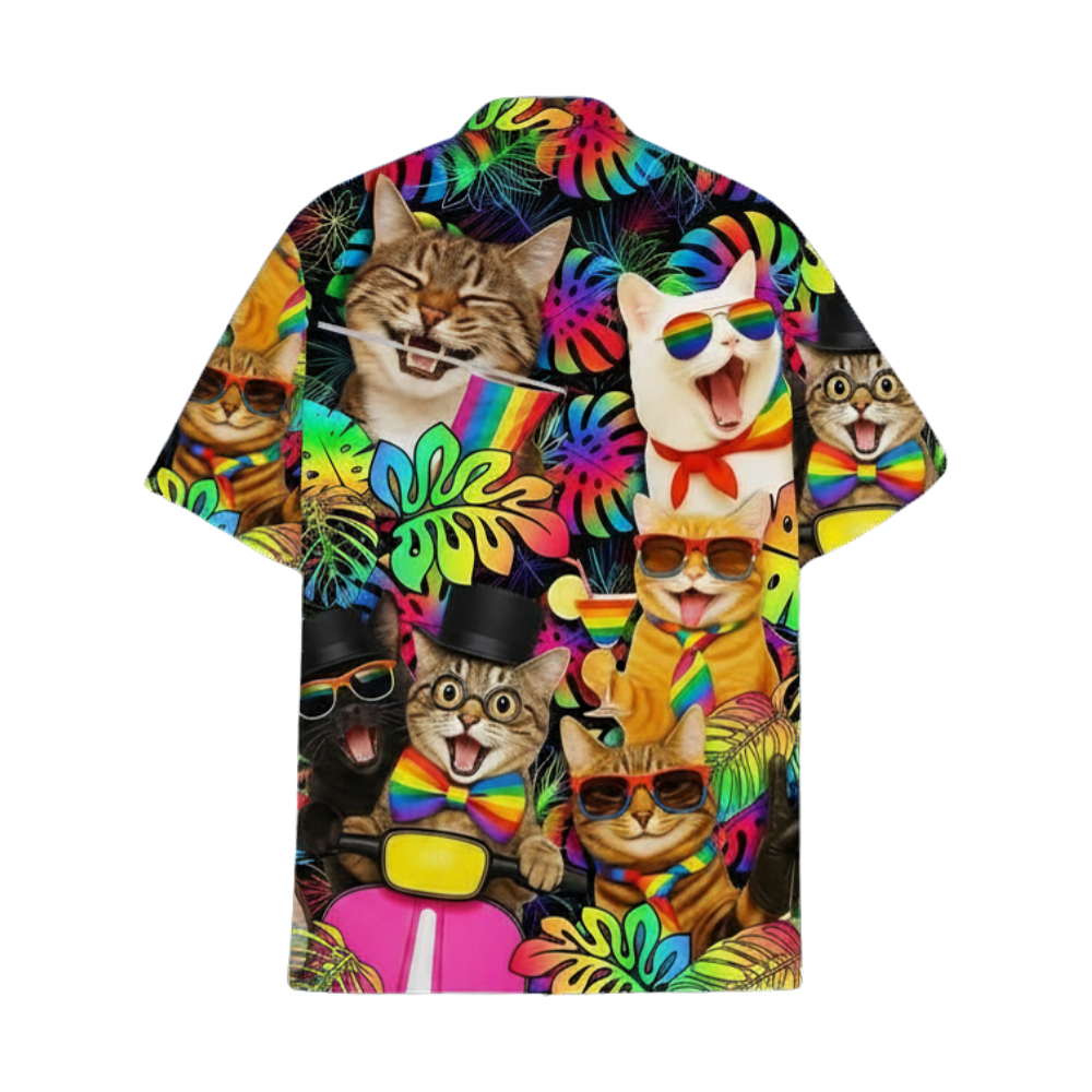 LGBTQ Cat Tropical Hawaiian Shirt For Men, LGBT Pride Hawaiian Shirts For Cat Lover HE0245