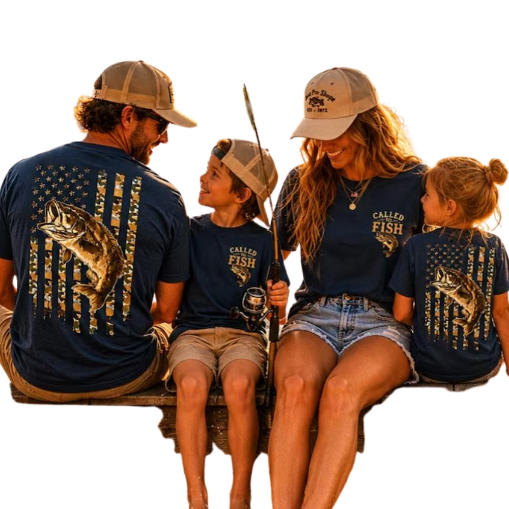 Call To Fish Matching American Flag Largemouth Bass Fishing Dad And Son T Shirts, Fishing Matching Father Son Shirts ET0802