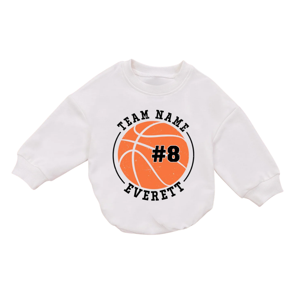 Custom Basketball Baby Romper Sweatshirt With Team Name, Personalized Basketball Baby Romper Sweatshirt BB0168