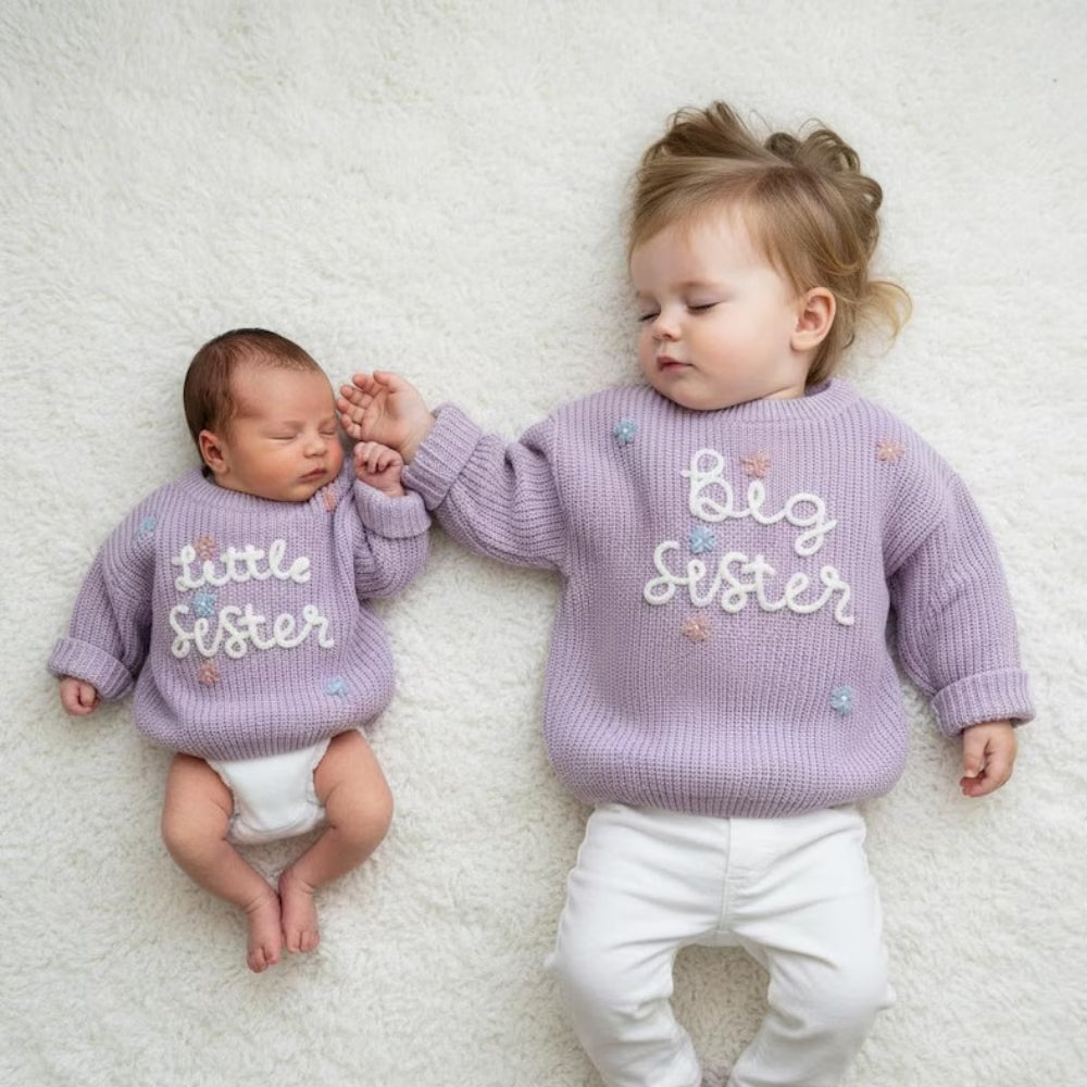 Big Sister Little Sister Baby Embroidered Sweater, Sister Sibling Baby Sweatshirt BB0775