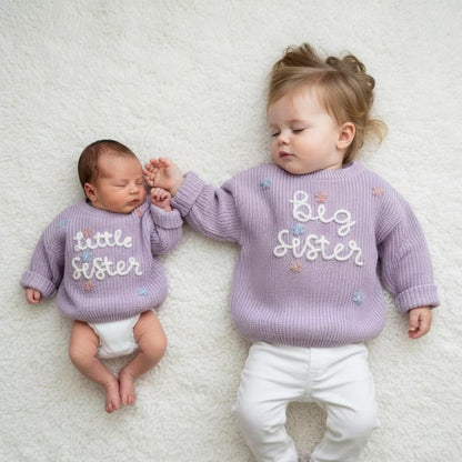 Big Sister Little Sister Baby Embroidered Sweater, Sister Sibling Baby Sweatshirt BB0775