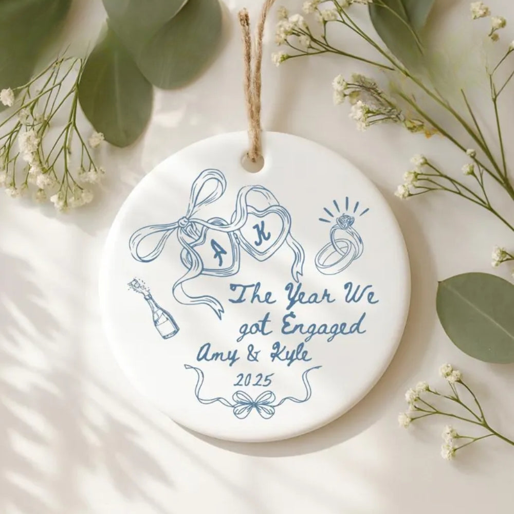 The Year We Got Engaged Personalized Couple Ceramic Ornament, Custom Wedding Engagement Ornament WD0305
