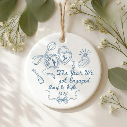 The Year We Got Engaged Personalized Couple Ceramic Ornament, Custom Wedding Engagement Ornament WD0305