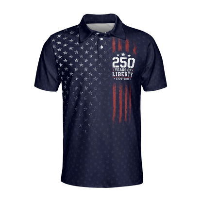 Men's 250 Years Of Liberty 1776-2026 Navy USA Flag Golf Polo Shirt, 4th Of July Golf Shirts GE0538